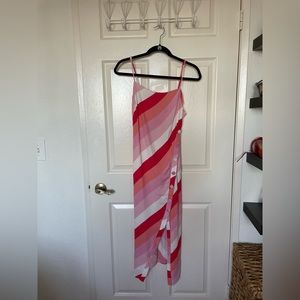 Pink/red multi-striped midi dress